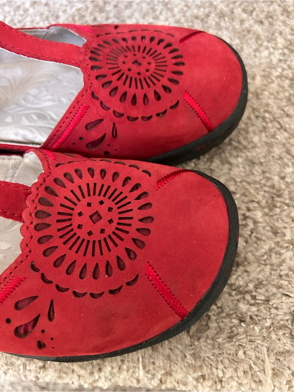 Jambu Sunkist Mary Jane Flats Sandals. Die cut leather. Red. Comfort. Travel. - Picture 7 of 7